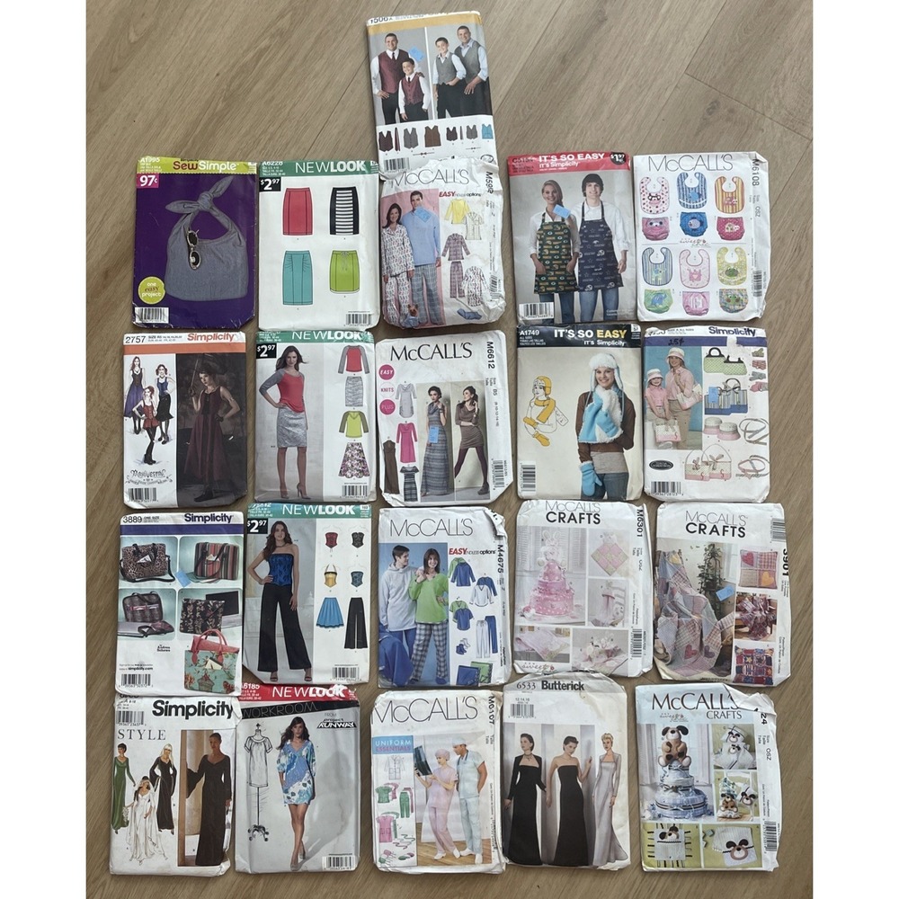 Lot of 21 Mixed Brands Sewing Patterns Simplicity Butterick McCall's New Look